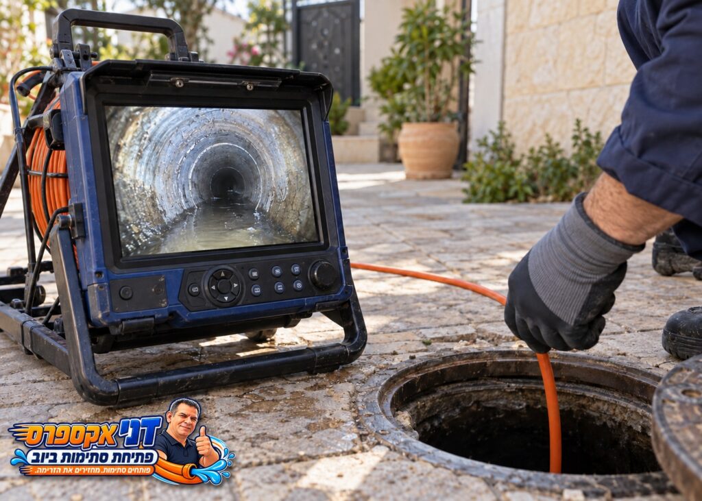 בדיקת פנים צינור ביוב באמצעות מצלמה ומסך צילום קווים